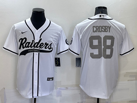 Men's Las Vegas Raiders #98 Maxx Crosby White Gray Cool Base Stitched Baseball Jersey - Click Image to Close